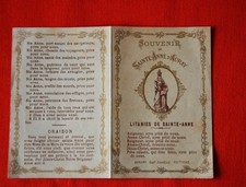 Sainte Anne d'Auray Image pieuse Bonamy 1878 enluminure or litanies santino