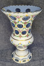 vase cristal boheme medicis blanc et transparent doré et peint czechoslovakia