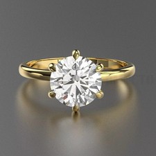 3.00Ct Coupe Ronde Moissanite 14k or Jaune Plaqué 925 Fiançailles Solitaire Ring