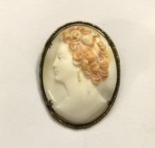ancien et grande camée ART DECO métal doré Coquillage 5,3 cm x 4,1 cm Bijoux