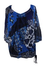 Inc International Concepts Blouse Tartan Bleue Imprimé Patchwork Taille Plus 0X