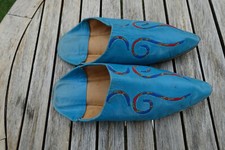 babouches brodées femme cuir souple turquoise 37