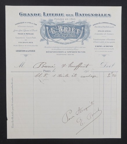 Facture 1910 paris - facture, grande