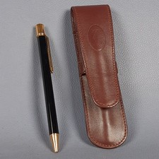 Stylo À Bille CARTIER Must En Plaqué Or 24kt Noir Avec Étui Vintage