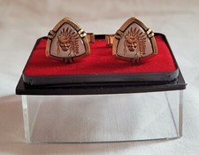 ANCIENS BOUTONS MANCHETTE TÊTE D'INDIEN PLAQUÉ OR JAUNE NACRE CUFFLINKS # K18