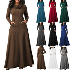 Robe Longue Décontractée Avec Poches Pour Femme Manches Longues Col Haut /