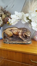 Grande sculpture zoomorphe de Lion 🦁 rugissant en plâtre polychrome Ancien