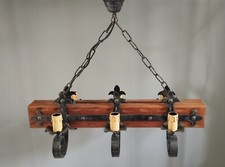 Lustre rustique en bois et fer forgé / Plafonnier Vintage 65x31x22cm Médiéval