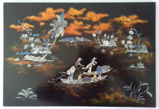 Tableau, Panneau en bois laqué, peint , incrusté nacre, Vietnam, Asie, XX -ème