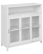 Buffet Moderne à 3 Portes Vitrées et Étagère MDF Blanc Crabtree