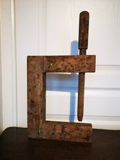 Ancien Vintage Grand Étau En Bois Outil Serre-Joints Atelier Déco 