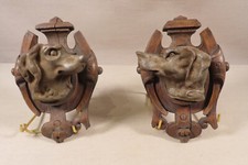 ANCIENNE PAIRE DE PORTE MANTEAUX PATERES TETE DE CHIEN FONTE CHASSE DECORATION