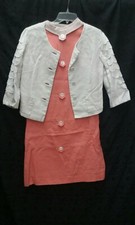 Vintage 1960s Ladies Suit 2 piece Jacket & Dress Size 10 Coral and Wht. I.Magnin