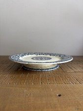 Ancien Plat à Gateau/ Coupe en faïence de Gien Modèle Rouen Feuillages Bleus