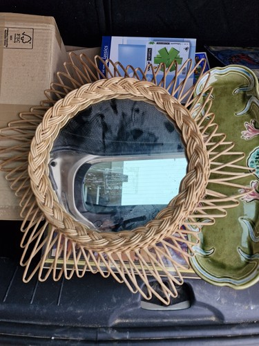 Ancien miroir soleil rotin - en,