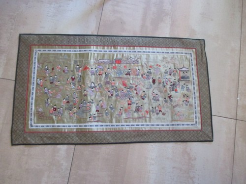 Panneau brodé soie broderie - panneau,