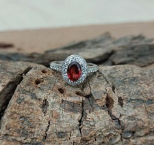 Bague femme grenat rouge et CZ en argent sterling 925 bague femme bijou 5 R-691