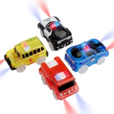 Tracks Cars, 4 Pack Circuit Voiture Enfant avec 5 flashs LED, Rail Voiture Jo...