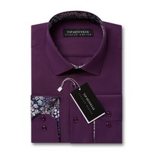 Hommes Violet Oxford Chemise Smart Décontracté Habillé Floral Col Contraste Et