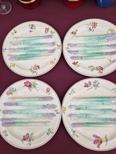 4 Assiettes À Asperge En Faience Barbotine Longchamp Époque 1900