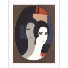 MINAUX André - Lithographie originale "Composition aux deux profils" 27x21cm - 1