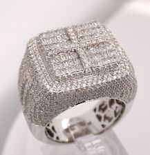 10K or Blanc 4.6 Carat Naturel Carré Diamants Baguette Hommes Hip Hop Rose Bague