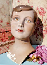 ANCIENNE TÊTE de MANNEQUIN ENFANT en plâtre polychrome des années 20