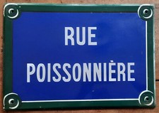 Ancienne plaque émaillée RUE POISSONNIERE Paris déco  loft bar café  50x35cm