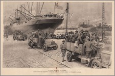 1918 : ILLUSTRATION / GRAVURE: GUERRE 14/18 WW1 SOLDATS AMéRICAINS PORT BATEAUX