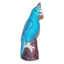 Statuette en porcelaine de Chine vintage 21 cm / Perroquet / Perruche turquoise