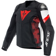Dainese Veste De Moto Pour Homme 60 - Avro 5 En Cuir Noir-Rouge-Blanc