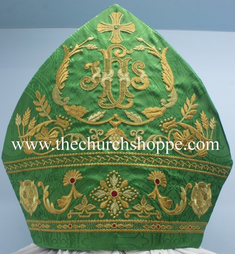 Brodé ihs chape mitre verte - chape,