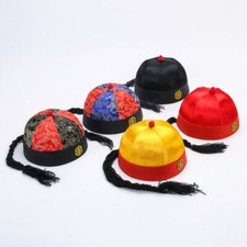 Hommes Garçon Enfants Ancien Chinois Royal Empereur Chapeaux Crâne Bonnet Queue