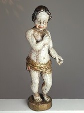 Statuette d'angelot en bois plolycrhome ancien  