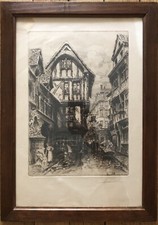 La rue Saint Romain à Rouen - Charles Pinet - Eau Forte signée