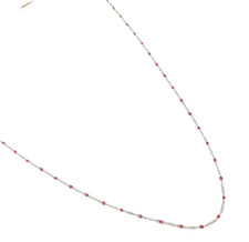 Collier perles résine Rouge acier inoxydable argent artinal fait main femme 50cm