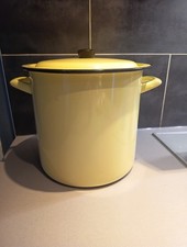 Grand ancien faitout marmite vintage émaillé  jaune