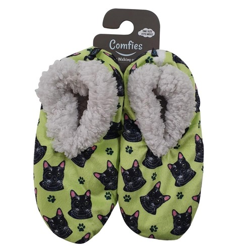 Black cat slippers - non, slip