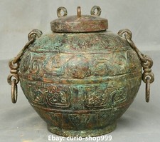 7.8" Antique Bronze Ware Dynasty Dragon Pattern Wine Vessel Pot Jar Crock Jug