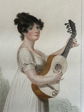 Dujardin Gravure Portrait Musicienne Mademoiselle Mountain Guitariste Guitare