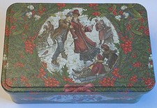 Ancienne Boîte Métal à Sucre ou Gâteaux " Décor Patinage sur Glace de l'Époque "