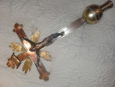 65 cm/ANCIEN CROIX DE PROCESSION RELIGIEUSE/BRONZE CUIVRE/XIXème/AUTEL/CRUCIFIX