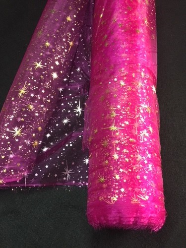 Tissu organza fuschia - fuschia, etoiles