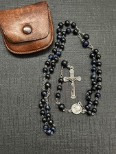 chapelet ancien  argent massif perles nacre tente bleu