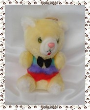 Doudou Peluche Chat Assis Jaune Rouge Violet Noeud Noir Vintage Marki