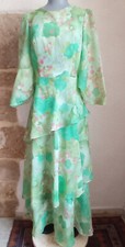 Robe longue vintage année 80 vert tendre fleurie Taille 40