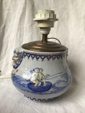 LAMPE POT FAIENCE FAUNES GROTESQUE ANCIEN CYGNE ANGE SIGNÉ ROUEN XVIII XIX