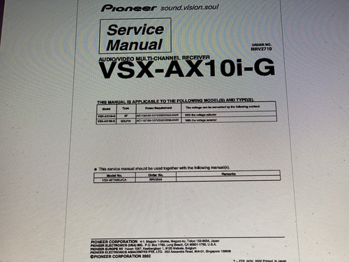 Pioneer vsx ax10i service - vsx-ax10i-g,