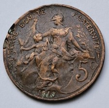Pièce de monnaie 5 centimes Daniel-Dupuis 1916 République Française