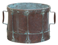 Early 19TH Antique French Copper Rustic Pot Measure Garden Ice Bucket Handmade